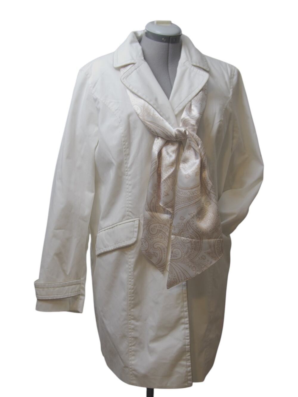 Dennis Basso White Gold Trench Coat Matching Scarf XL Paisley Quiet Luxury EUC